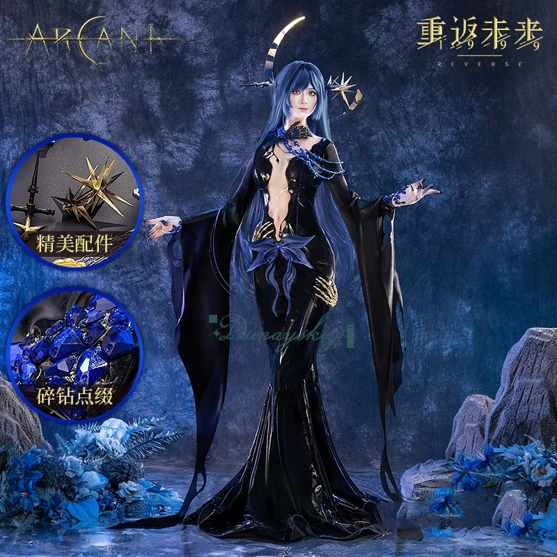 

Аркан Косплей disfraz Черное плотное платье «Рыбий хвост» Игра Реверс: 1999 Аксессуары для париков Полный комплект Хэллоуин Карнавальная вечеринка для женщин