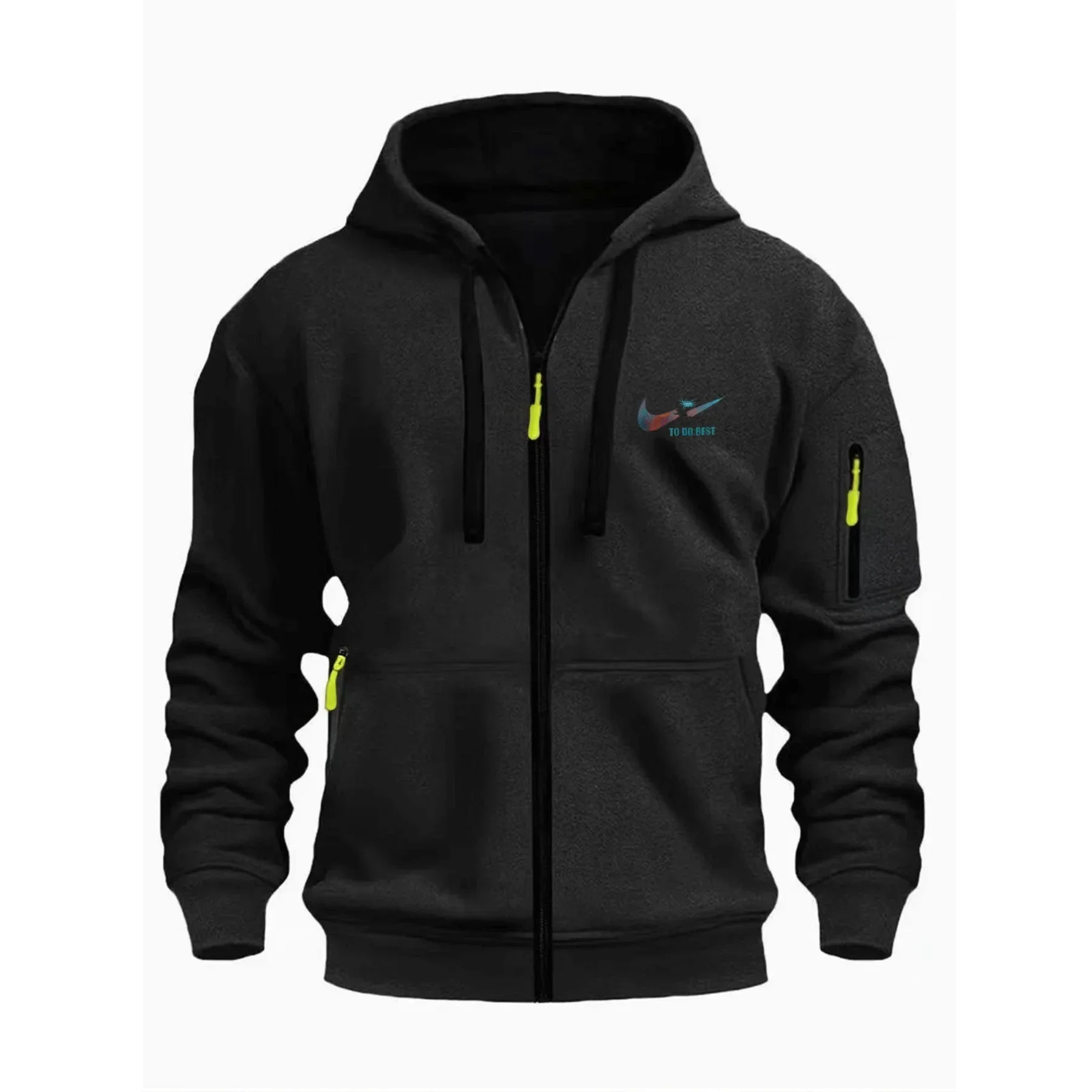 

Zip Up Hoodie Sporty Multi-Pocket Unisex Sweatshirt Casual Jacket Contrast Zippers Men Women Streetwear Coat Autumn Winter Track