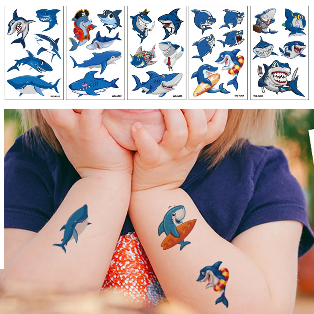 Shark Temporary Tattoos 8 Sheets Shark Tattoo Body Stickers for Ocean Sea Shark Themed Baby Shower Birthday Decors Party Favors