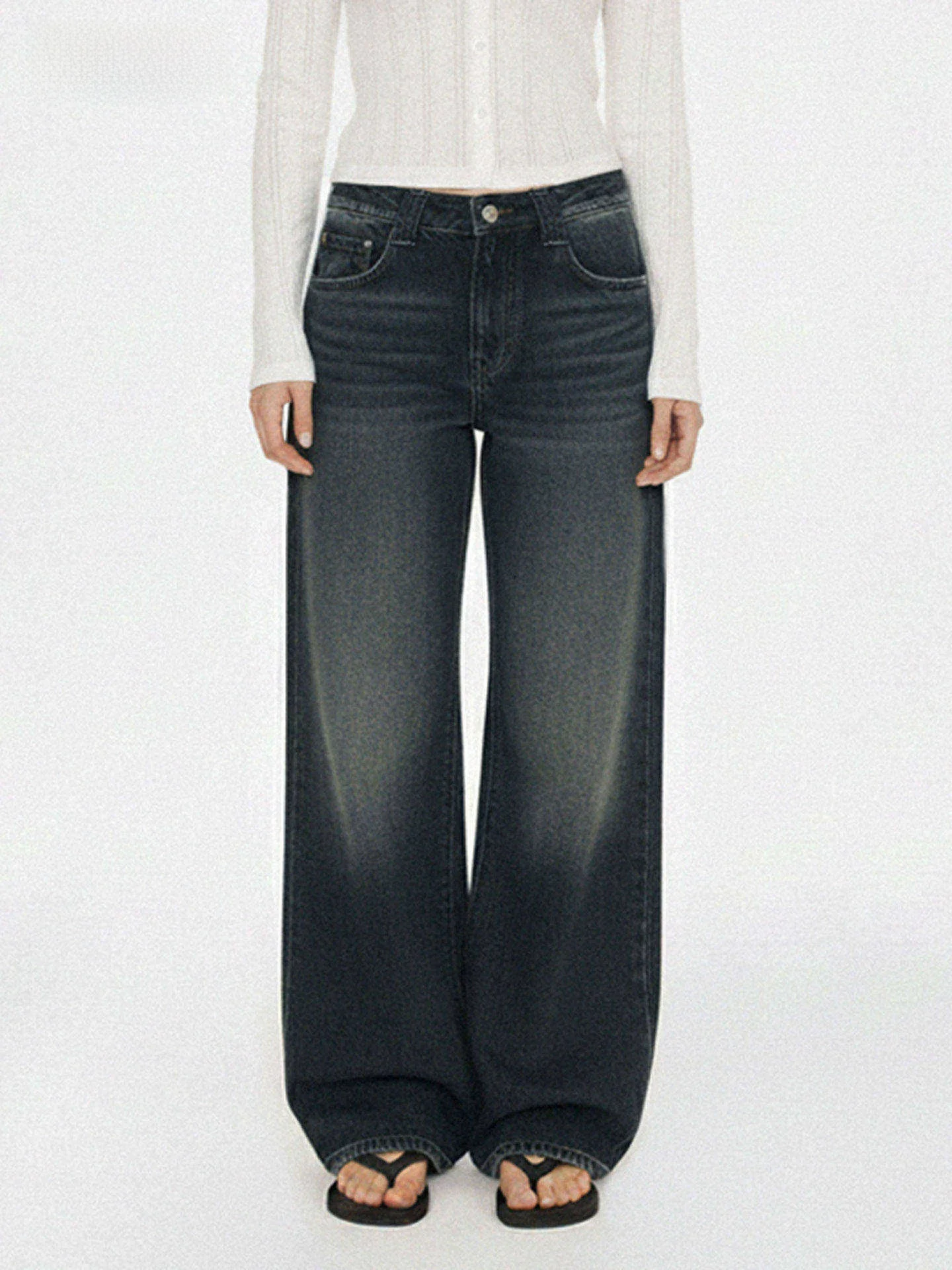 

WAEW Vintage Deep Blue Washed Wide Leg Jeans Loose Casual Straight Leg Trousers Comfortable Soft Cotton Fabric for Women