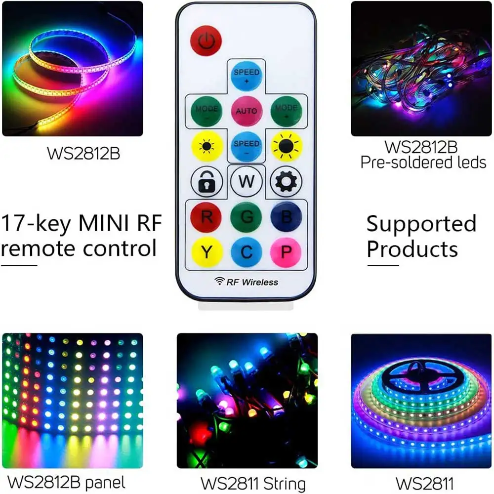 LED Mini Colorful Controller Suitable for WS2812 WS2811 Colorful RGB DC5~24V 3pin JST Connector 200 Color Mode SP104E10 per pack