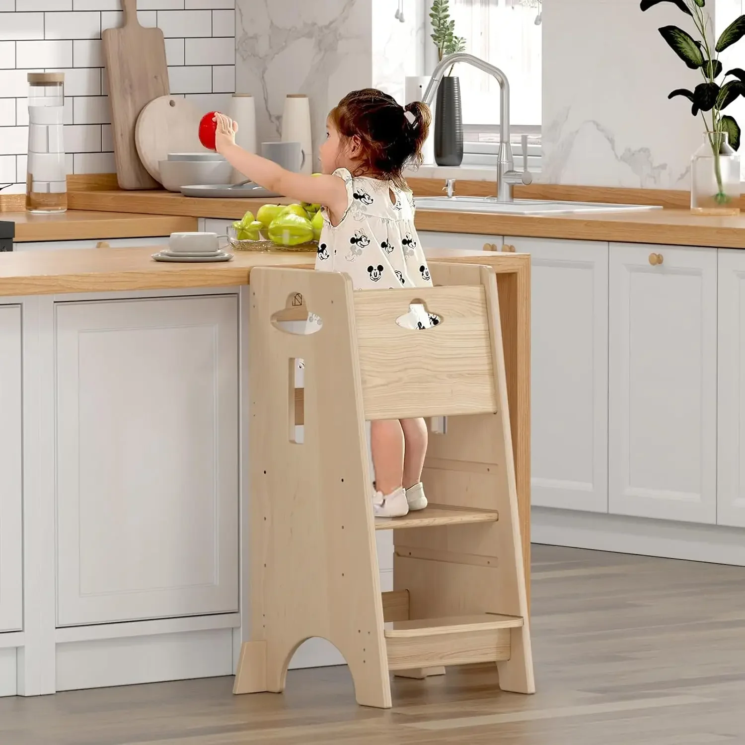 

Toddler Standing Tower Adjustable Height - Super Stable Kids Kitchen Stool Helper with Protive Panel - 3 Levels Adjustable Woode