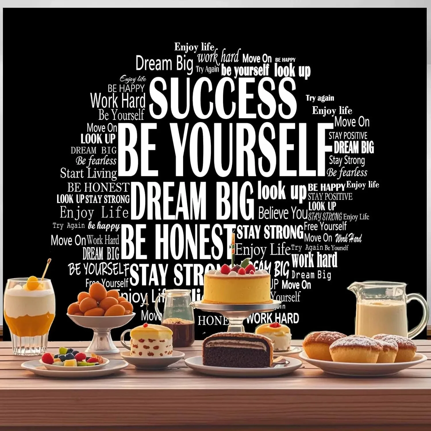 Inspirational Photo Backdrop Positive Affirmations Wall Tapestry Motivational Photography Background Black and White Themed Birt