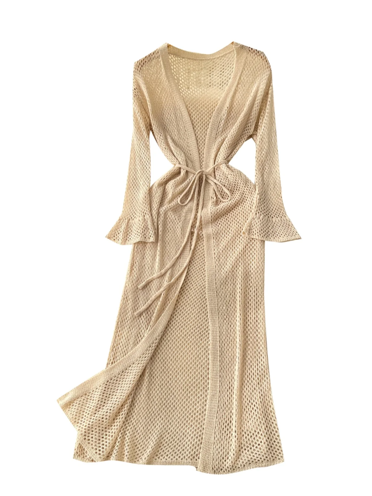 أنيقة الجوف خارج محبوك oulder التفاف المرأة أوائل الربيع مربوط الخصر تنوعا ملابس خارجية سترة طويلة الربيع تخفيف Sle