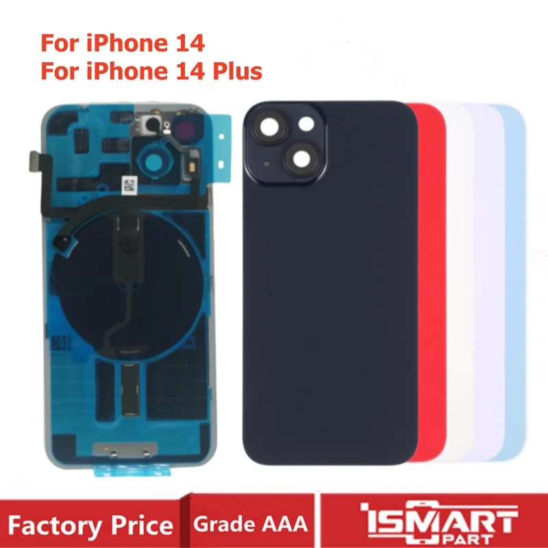 

For iPhone 14 / For iPhone 14 Plus Rear Case Door Housing Back Glass Cover with Wireless Flex Cable Metal Plate Replacement