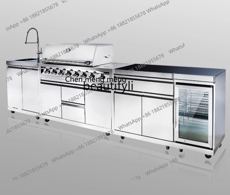 X  Villa courtyard new stainless steel module combination barbecue table mobile barbecue grill, outdoor kitchen