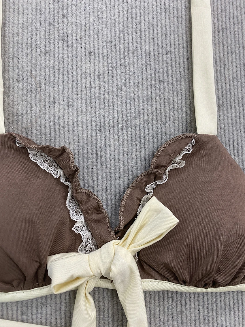 Fashionable Cute Bow Classic Sexy Hanging Neck Strap Bikinis Y2K Harajuku Solid Slim Vacation Style Beach Volleyball Bikini Sets