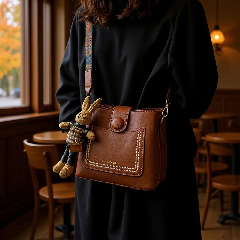 Retro Women Handbag Designer Inspired Soft PU Leather Shoulder Bag Versatile Commuter Bucket Bag Adjustable Strap Crossbody Bag