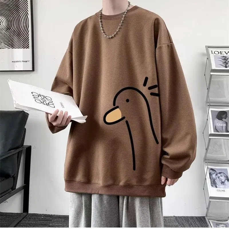 【M-8XL Sweatshirts】Mannen Oversized Sweatshirt Mode Losse Gele Eend Print Lange Mouw Paar Kleding