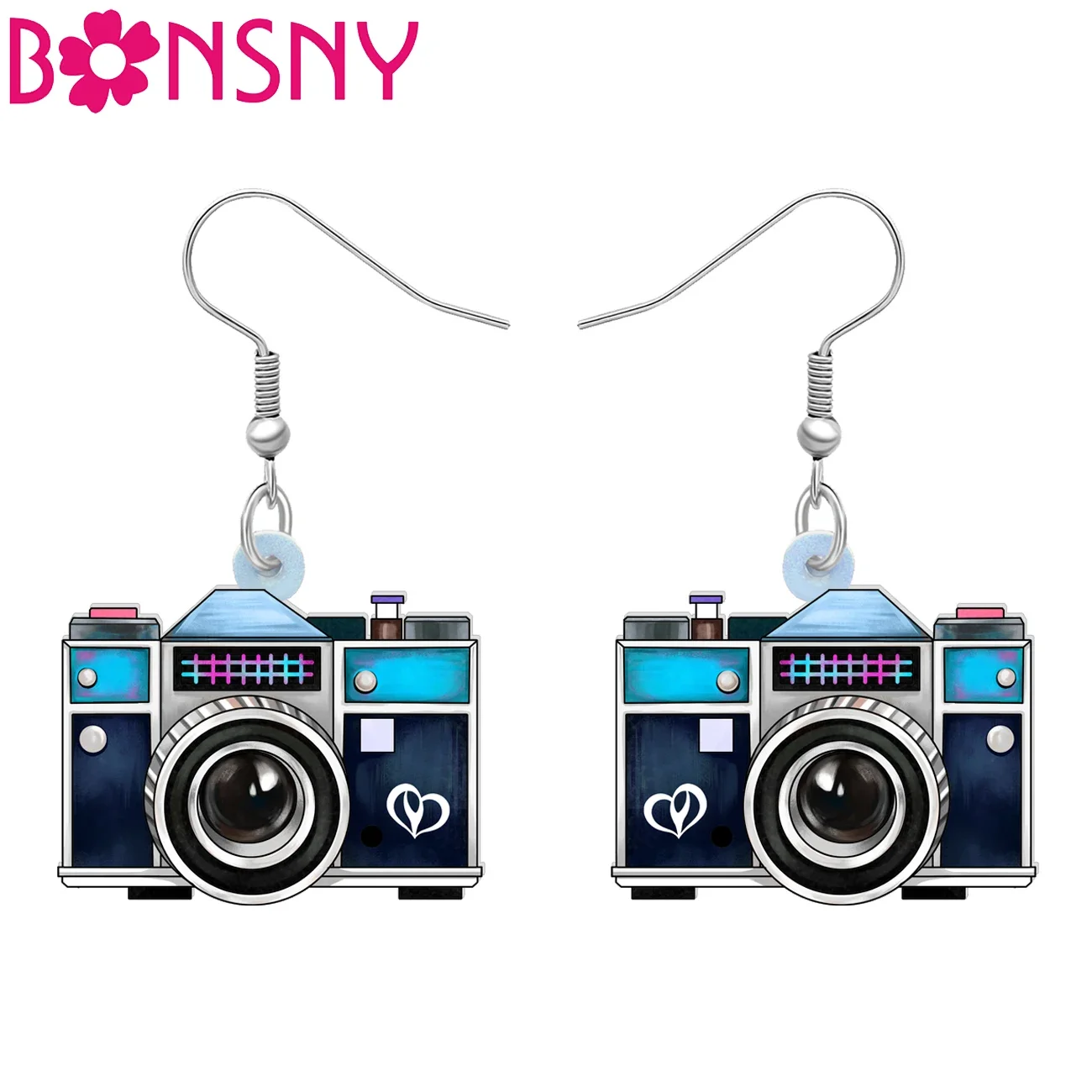 Bonsny Acrylic Retro Box Camera Dangle Drop Earrings Charms Jewelry Gifts For Women Girls Kids Friends Decorations