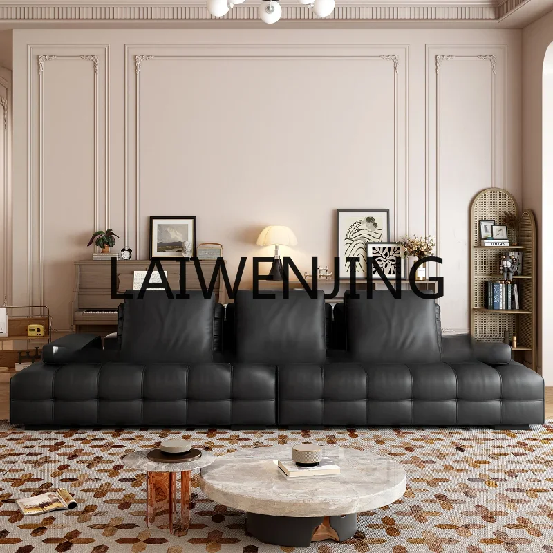 

First Layer Retro Sofa Living Room Black Leather Modern Simple and Light Luxury Sofa