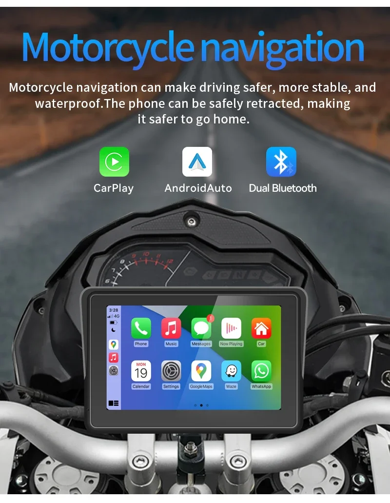 5 Inch Small Screen Portable Gps Speedometer Wireless Carplay Android Auto For Motorcycle/Motorbike/Electric Bicycle