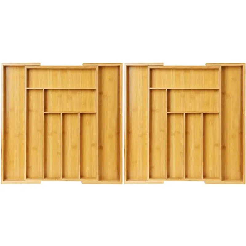 

【ФИЛИТНО!】2 бамбуковый органайзер с расширяемыми ящиками, органайзер для столового серебра для кухни, столовых приборов, столовых приборов и ящика для макияжа.