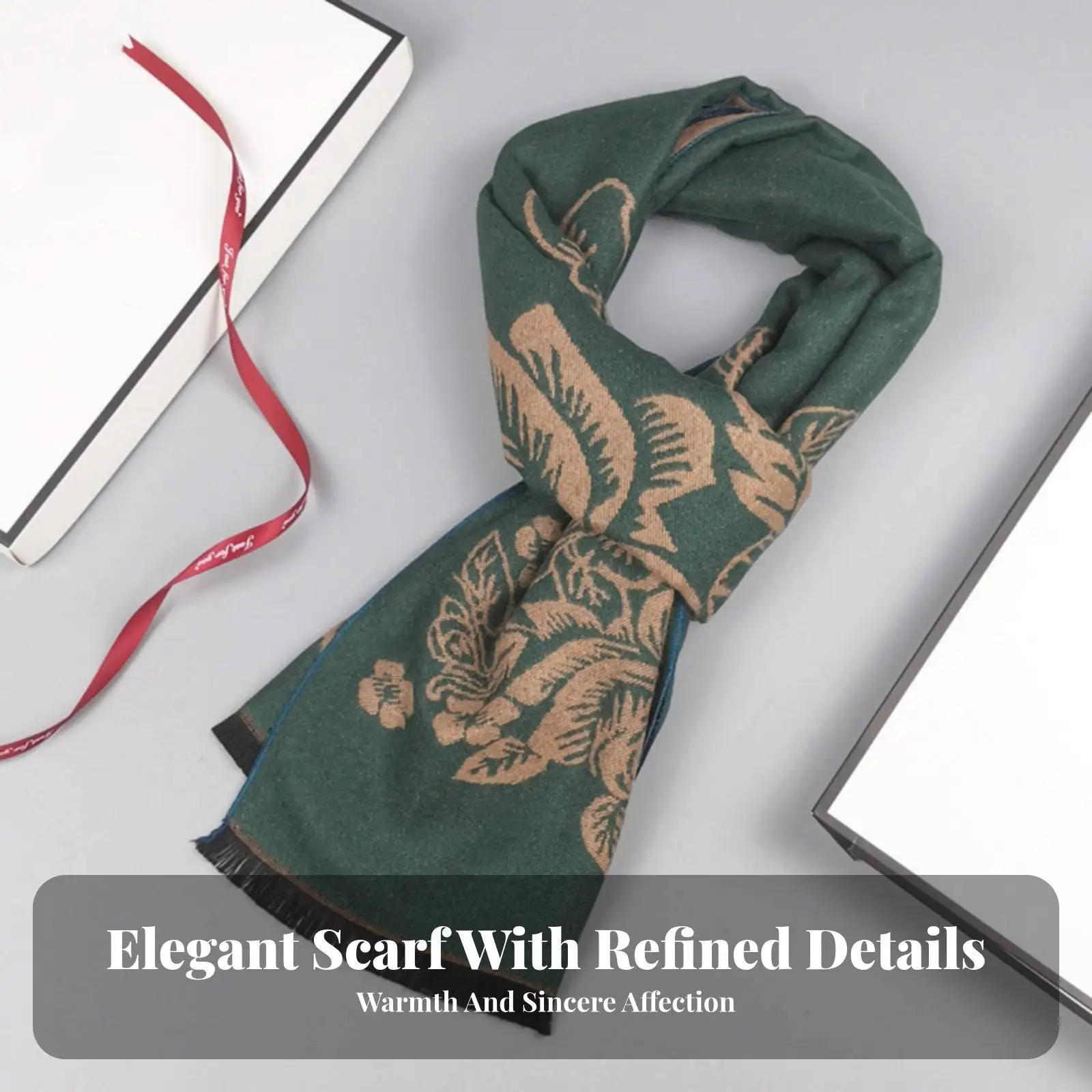 Jacquard Floral Scarf Great Gift Women's Warm Scarf Soft Touch Fringed Flower Pattern Wrap for Mom, Grandma, Autumn, Cold