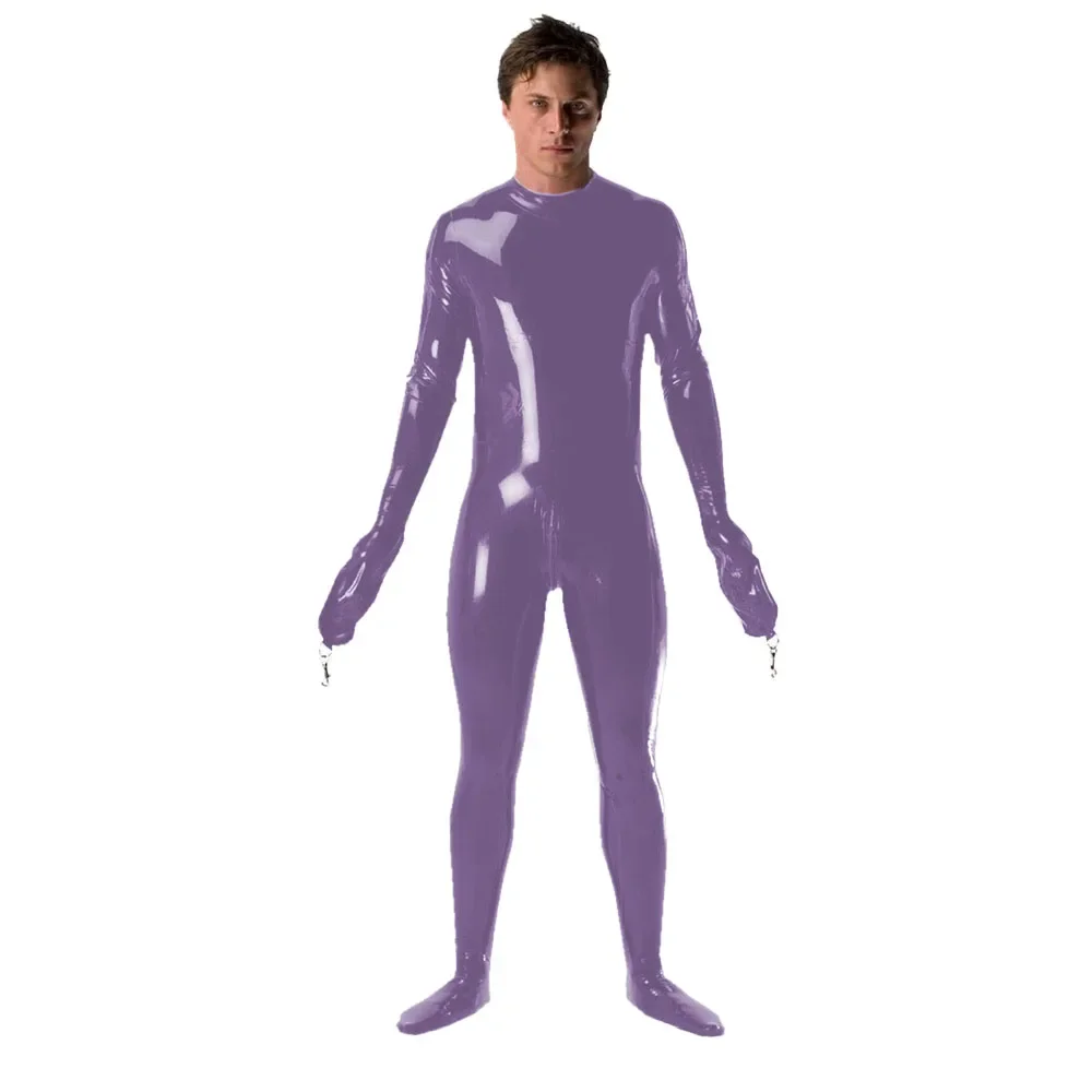 Fetish Sexy PVC Catsuit for Women Men, Long Sleeve, Wrap Finger, Round Neck Jumpsuit, Rompers, Skinny Zentai, Cosplay Bodysuit