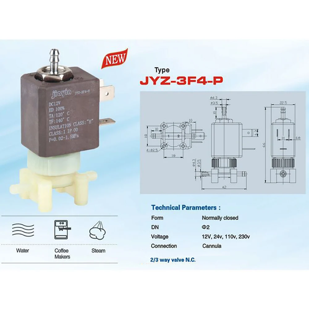 Magnetventil Jiayin JYZ-3 Normally Closed N/C 2/3 Way DC 12V 15bar Cannula Coffee Makers Steam Air Water 2 Position 3 Way Coil Soleno Wasser und Dampf — Detail 3