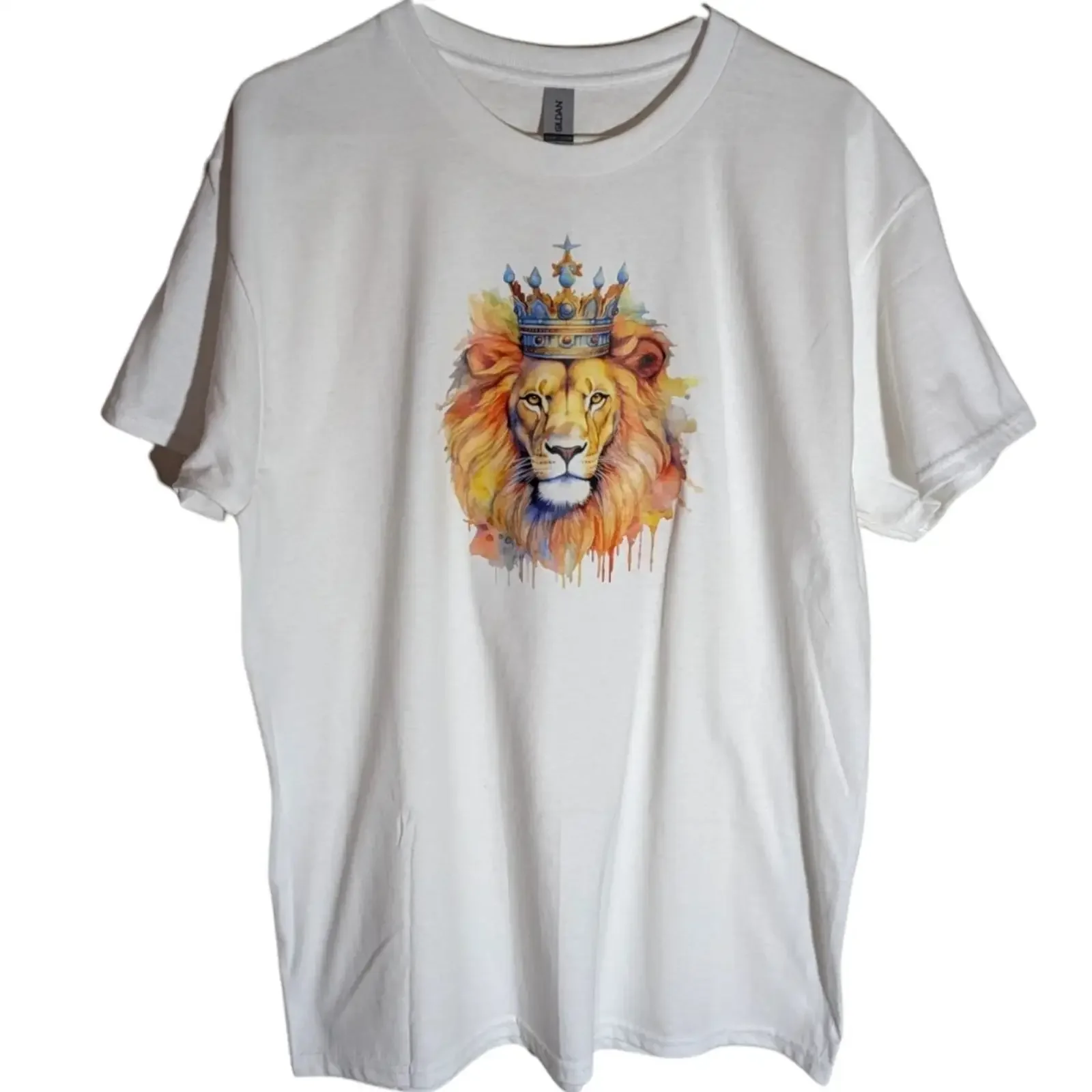 Lion With Crown White T Shirt Size L All Genders vintage Washed Breathable Soft Top For Everyday Wear homme Comfortable Stylish