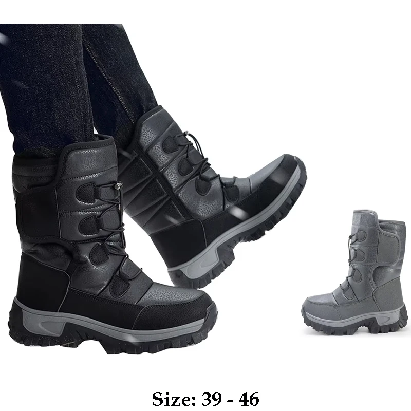 

Высококачественные мужские зимние ботинки из кожи до середины икры, непромокаемые новые зимние ботинки 2025 года для походов на открытом воздухе, горные плюшевые теплые туфли, черные, серые