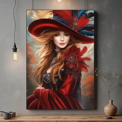 Pittura diamante fai da te nuova donna 2024 che indossa cappello di piume diamante pieno mosaico ricamo punto artistico decorazione della casa kit artigianale