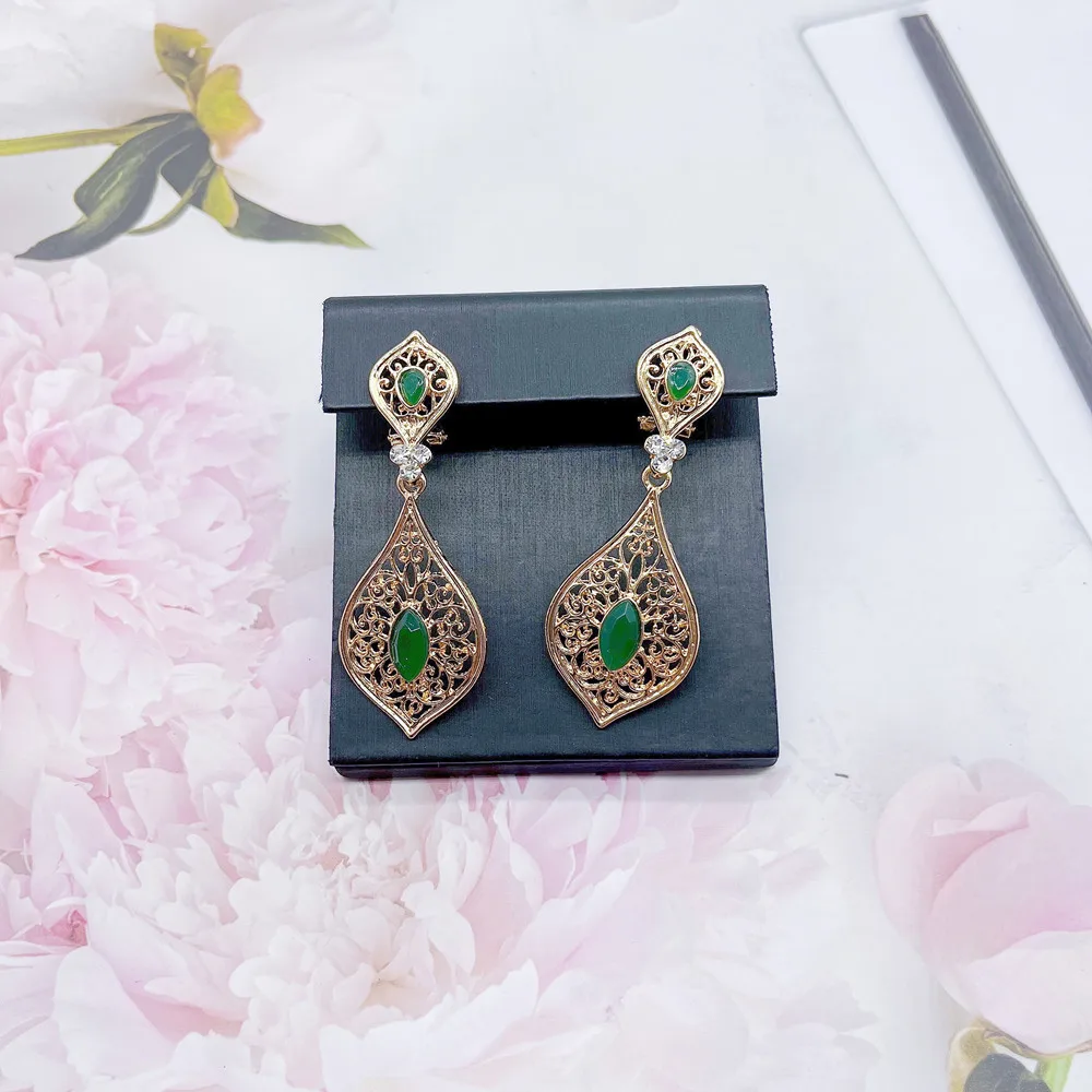 Neovisson Gold Color Trendy Long Drop Earring for Women Red Green Stone Wedding Jewelry Bride Gift Handmade Luxury Earrings