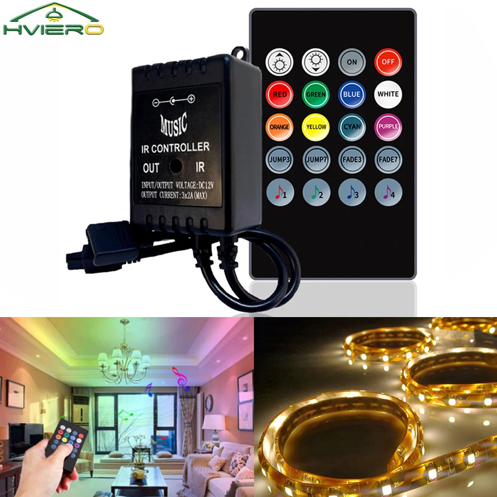 20Key IR Remote Control RGB LED Strip Dimmer Voice Sensor Supported 4 Music Modes Color Changing Decor Light Controller Switch