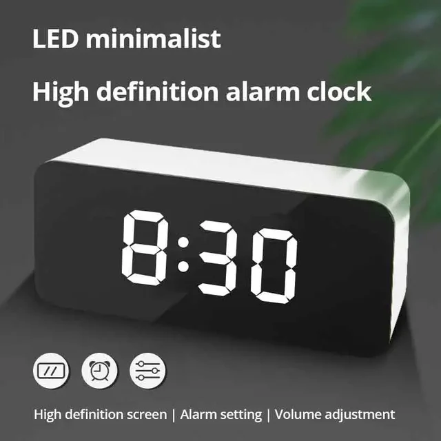 1Pc Biały Zegar Stołowy z Lustrem LED Czas Drzemki Lampka Nocna Pulpit USB Budzik Dekoracja Domowa