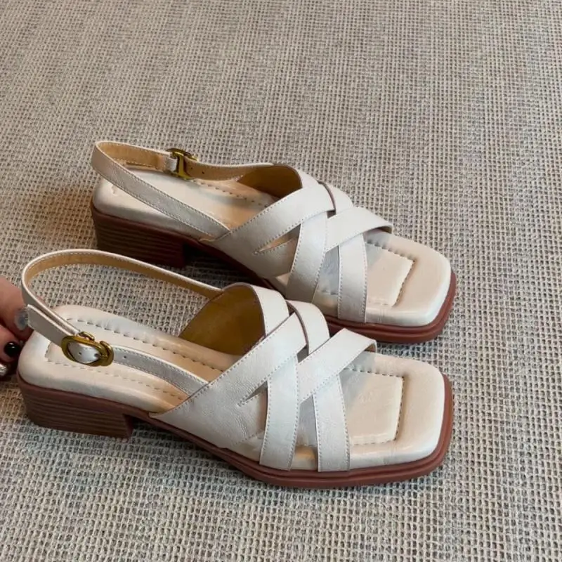 

Women's Fashionable Comfortable Casual Shoes Cross Straps Summer Women's Outdoor Shoes Literary Retro Braided Thick Heel Sandals