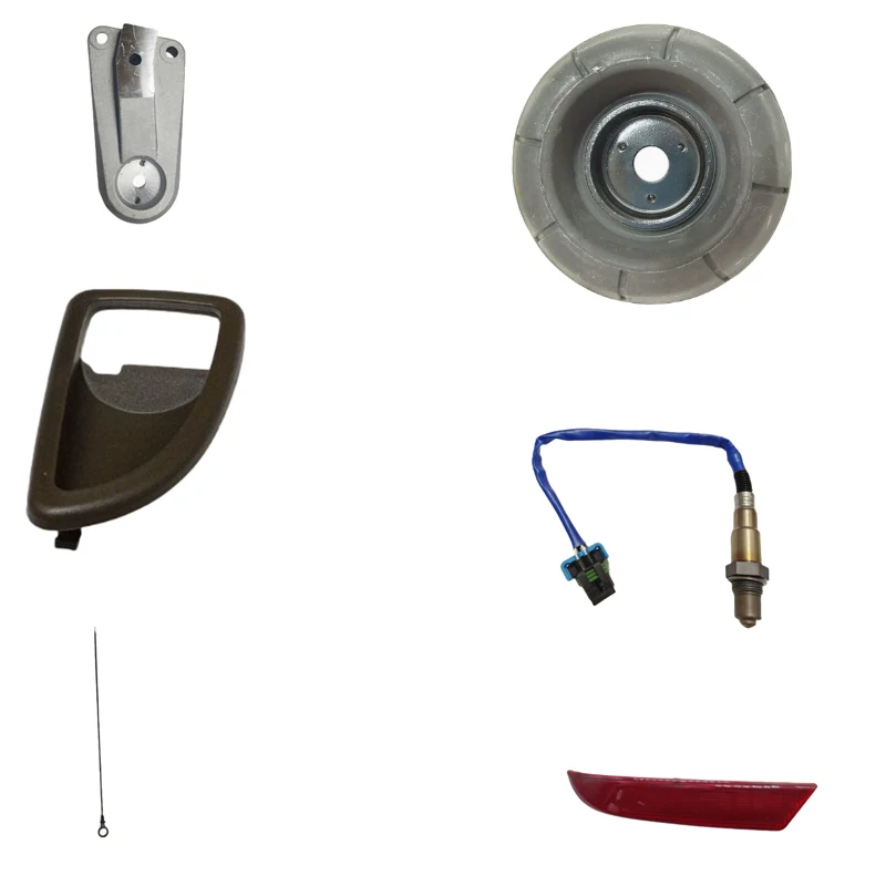 Engine mount bracket, rear bumper fascia insert, oil level indicator, front door interior handle insert frame, front suspension