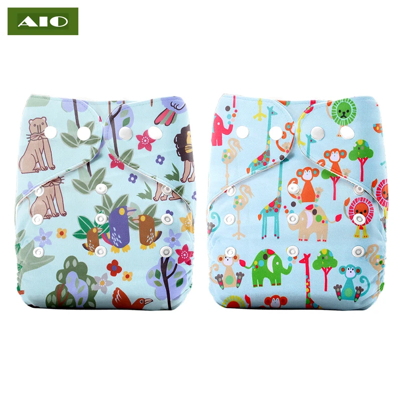 

[AIO] 2pcs/Set Print Adjustable Infant Diaper Cover Baby One Size Washable Reusable Absorbent Ecological Nappy Training Pants