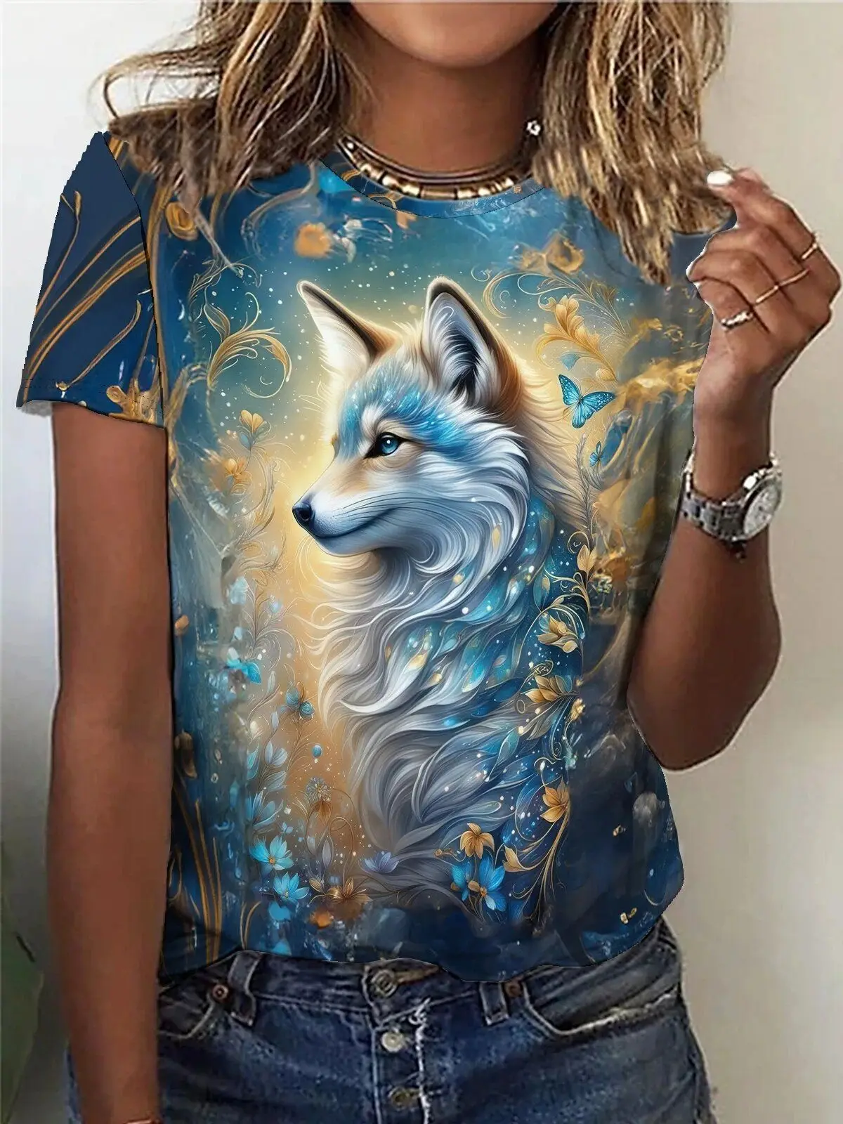 Wolf Lion Leopard T-Shirts Animal 3D Print Women's Casual Short Sleeve Round Neck T Shirt Harajuku Y2K Tees Tops Female Clothing