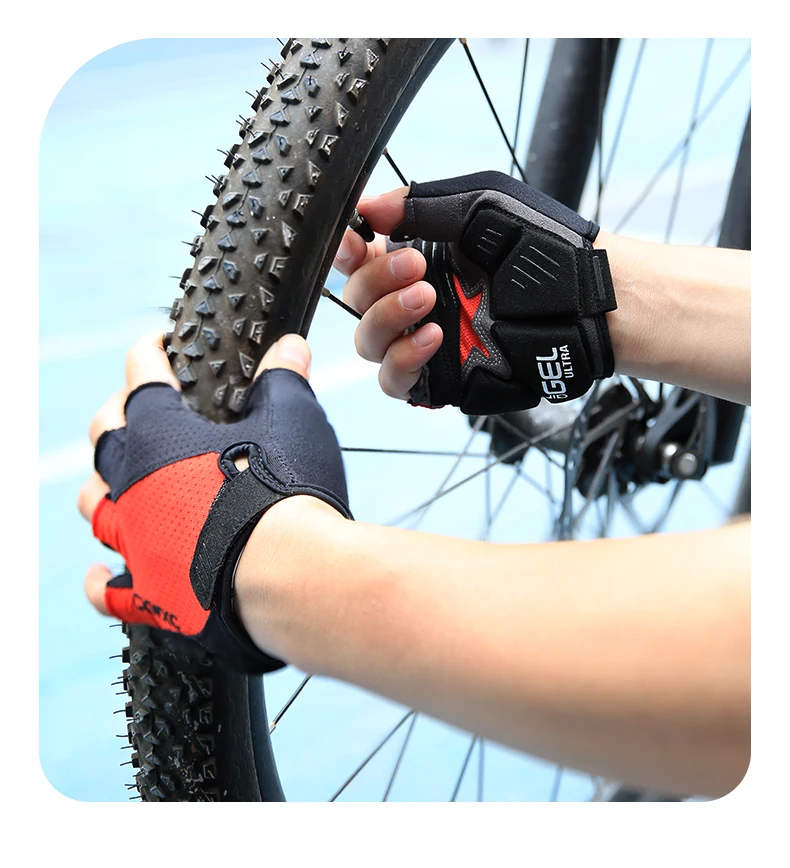 Fahrradhandschuhe mit halben Fingern, stoßfest, mit dickem GEL-Silikon, atmungsaktiv, rutschfest, für MTB, Rennrad, Radfahren, Schnellverschluss-Handschuhe – Detail 18