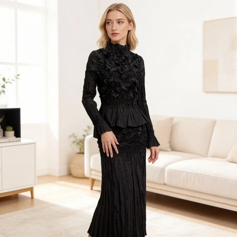 

Комплект из двух предметов: плиссированная юбка и топ Miyake, коллекция Весна/Лето 2026, женская высококачественная модная одежда с вышивкой и плиссировкой, повседневный стиль