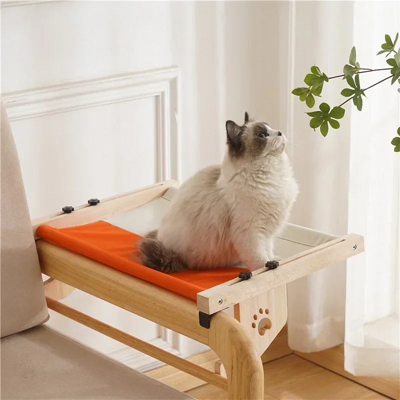 Solid Wood Cat Hanging Bed Balcony Window Hammock Bed Side Velcro  Cat Bed Load-bearing 15kgs Living Room