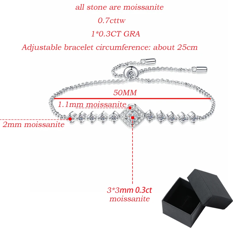 Smyoue 3*3mm 0.7cttw Full Moissanite Bracelets for Women Princess Cut Square Luxury Chian S925 Sterling Silver Wholesale Jewelry image 5