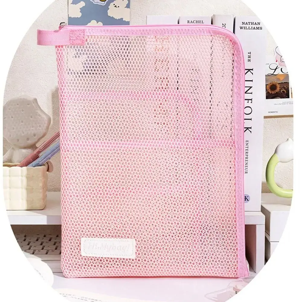 Large Opening Portable Mesh File Folder Zipper 4 Layers Document Folder Bag Large Capacity Small Handle L-shape File Organizer
