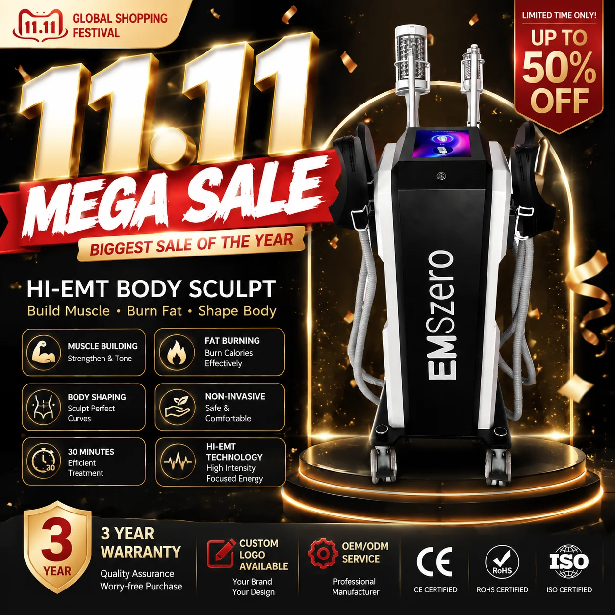 Myoslim Ems and Roller 2 in 1 RF Inner Roller Rotates 360 Roller & Massager 4 Handles Face Body Sculpt Slimming Machine
