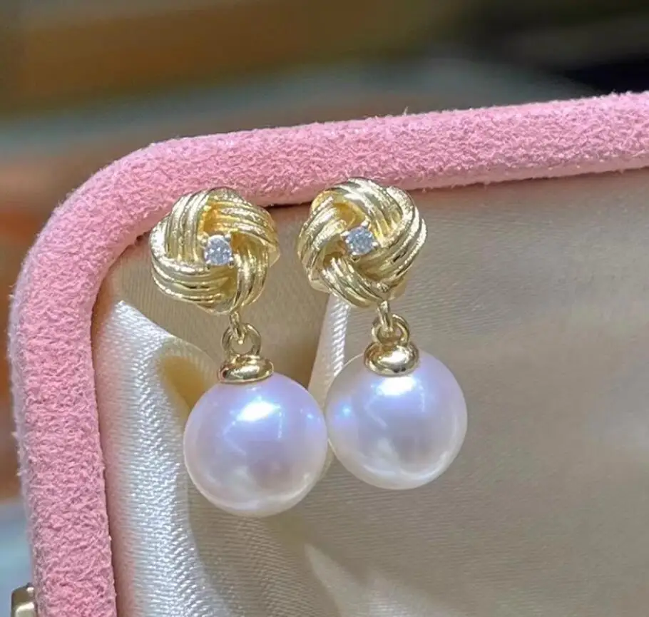 Stunning Pair of 9-10mm 8-9mm natural south sea white round pearl earring 925s