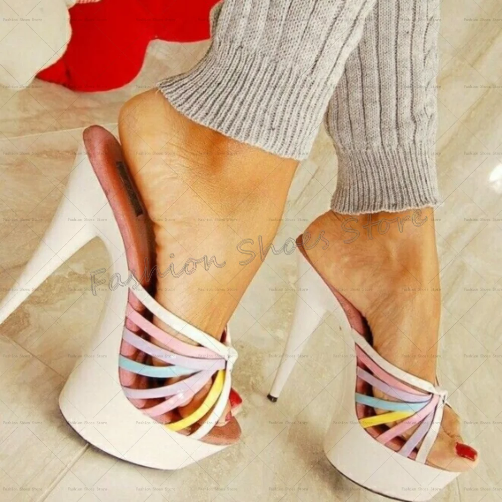 Zapatillas de plataforma con correa cruzada colorida Para Mujer, Zapatos con punta abierta, tacones altos, fiesta, banquete, citas, 2025