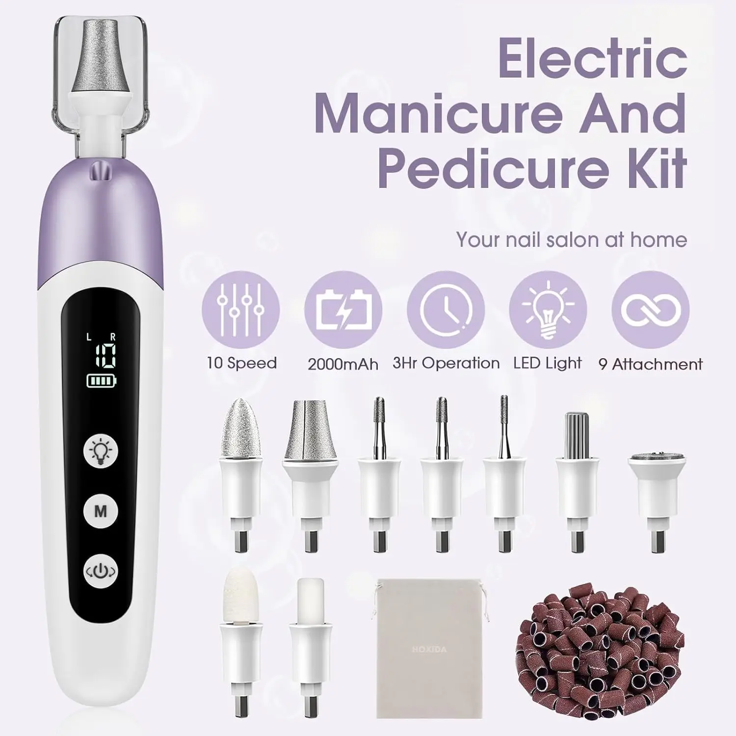 Kit de perceuse à ongles électrique professionnelle, ensemble de limes à ongles rechargeables portables à 10 vitesses pour ongles épais en Gel, cuticules, mains et pieds