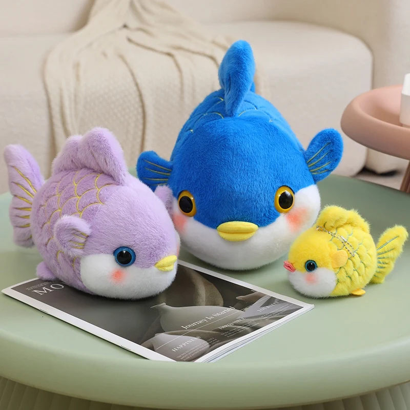 Kawaii Dragon Fish Plushie Set Red Yellow Purple Blue With Gold Scale Embroidery And Blush Cheeks Wonderful Gentle Room
