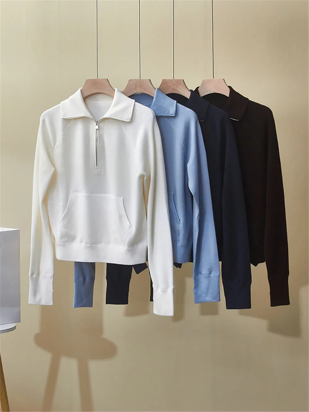 

Autumn and Winter Women's New Stand up Collar Half Zipper Fashion Versatile Woolen Knitted Pullover