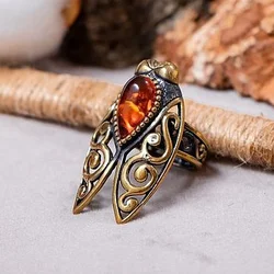 Fashion Ring for Women 18K Gold Color Ring Unique Vintage Red Zircon Insect Cicada Jewelry Wedding Engagement Party Ring Gift