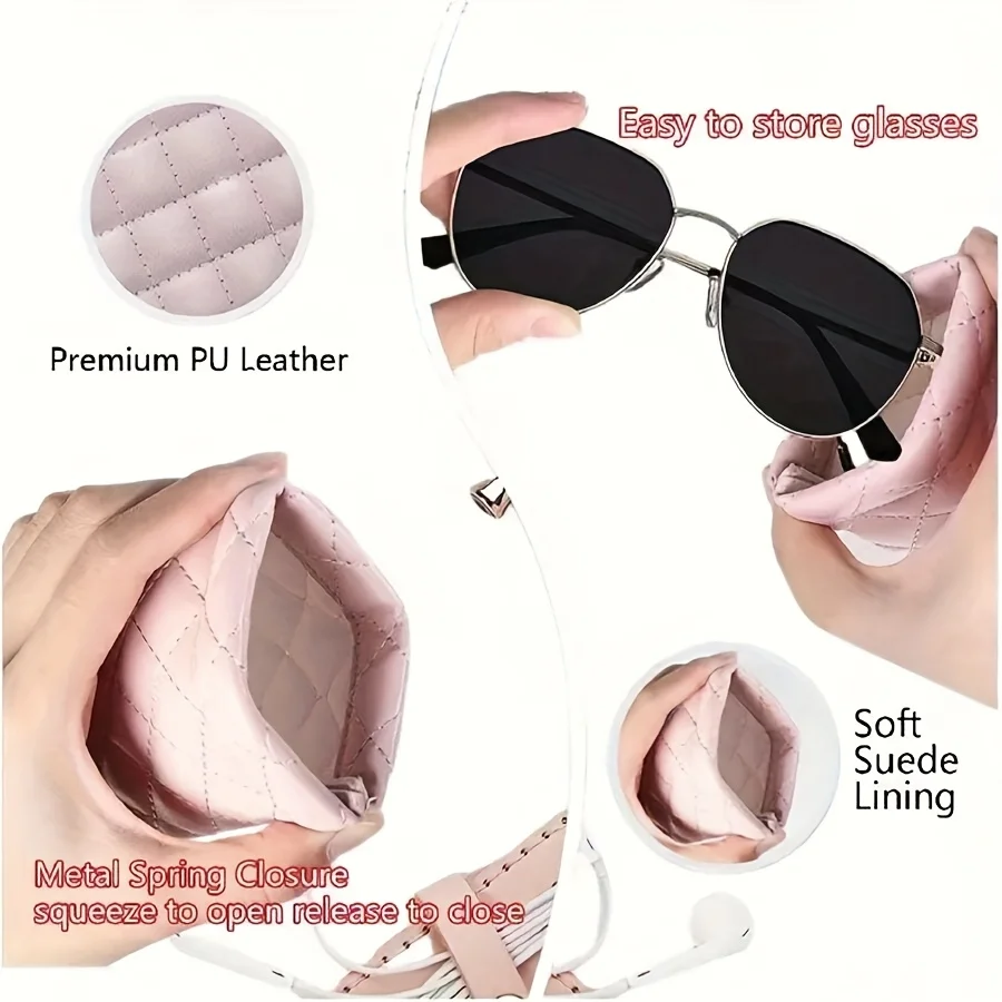 2Pcs Unisex Portable Compression Eyeglasses Case PU Leather Multi-function Storage Pouch Large Capacity Cosmetic Organizer Bag F