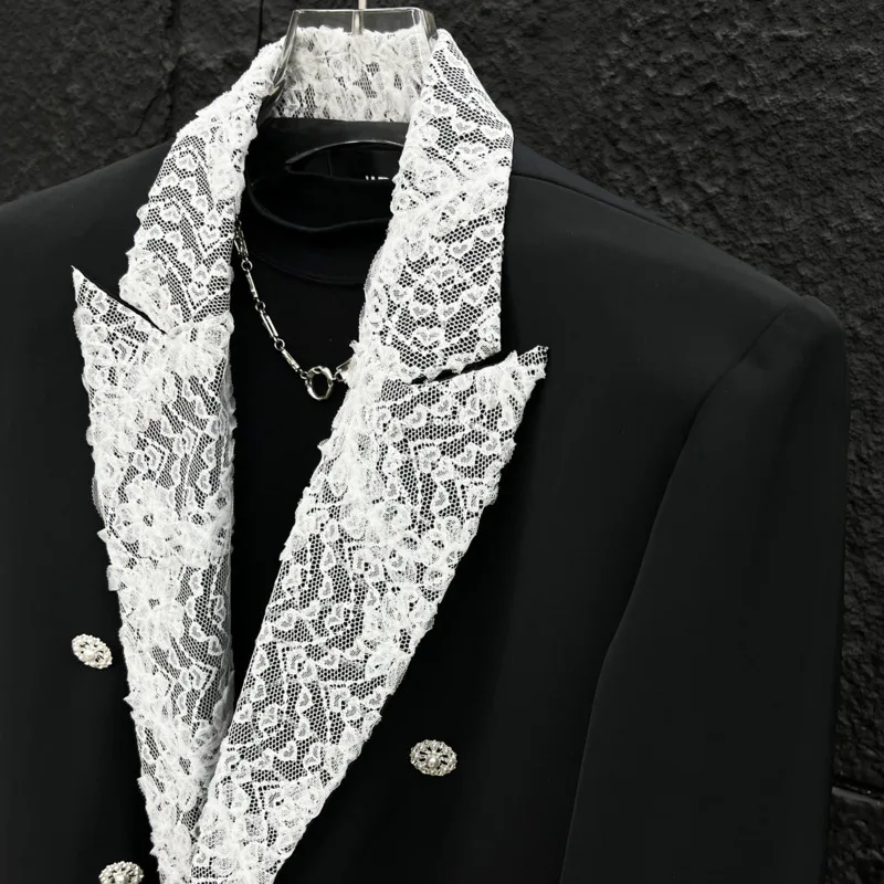 WVGA весенне-осенний новый мужской двубортный кружевной пиджак с длинными рукавами, шикарный нишевый повседневный костюм с подкладкой на плечах, пальто W9267