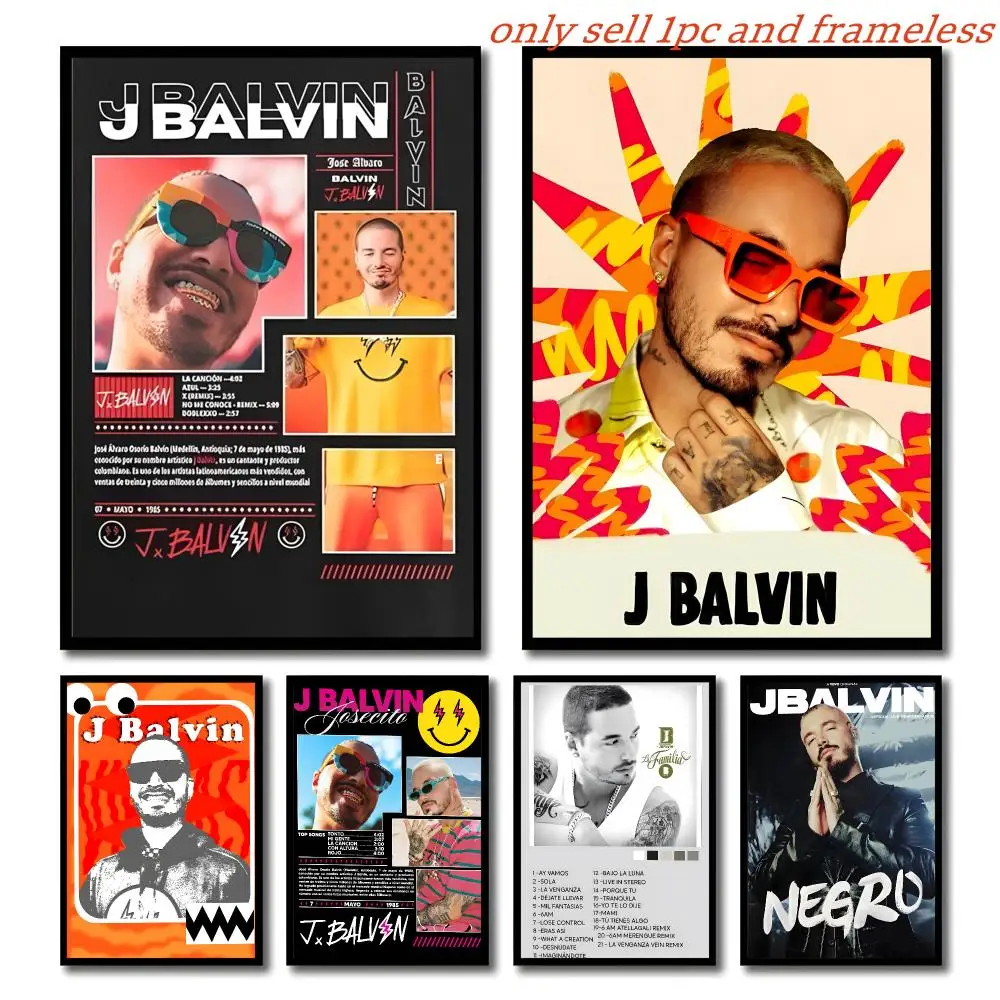 Reggae Music Rock J-J Balvin Poster Self-adhesive Living Room Bedroom Party Bar Decor Moisture-proof Fade-resistant HD