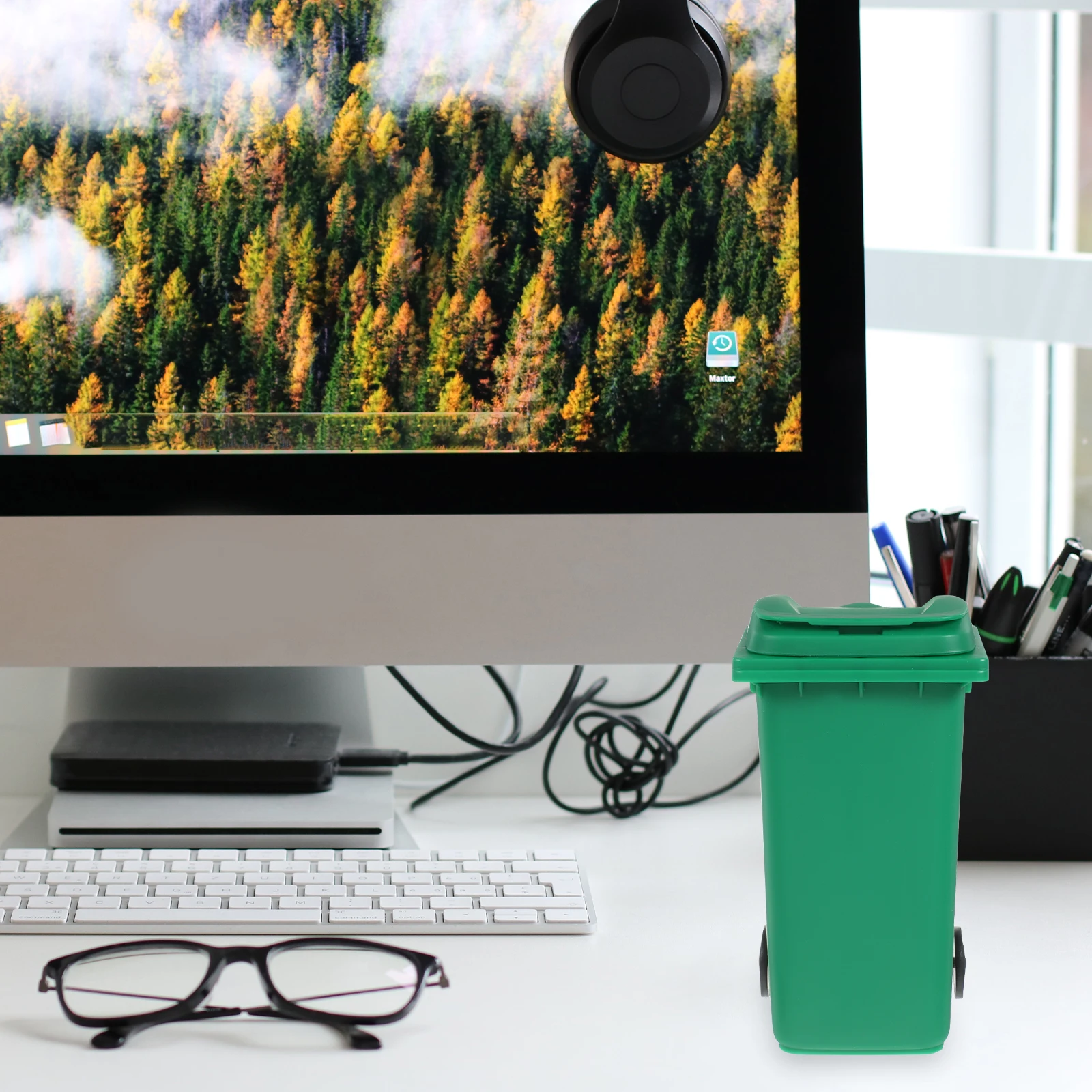 

2 Pcs Multifunctional Pen Holder Office Trash Can Desk Table Plastic Waste Bin Car Desktop Bucket Portable