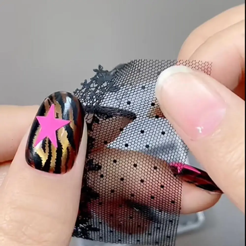 1Pcs Elegant Lace Rose Flowers Nail Art Molds Ultra-thin Hollow Checkered Laces Silicone Nails Template DIY Manicure Charms Tool