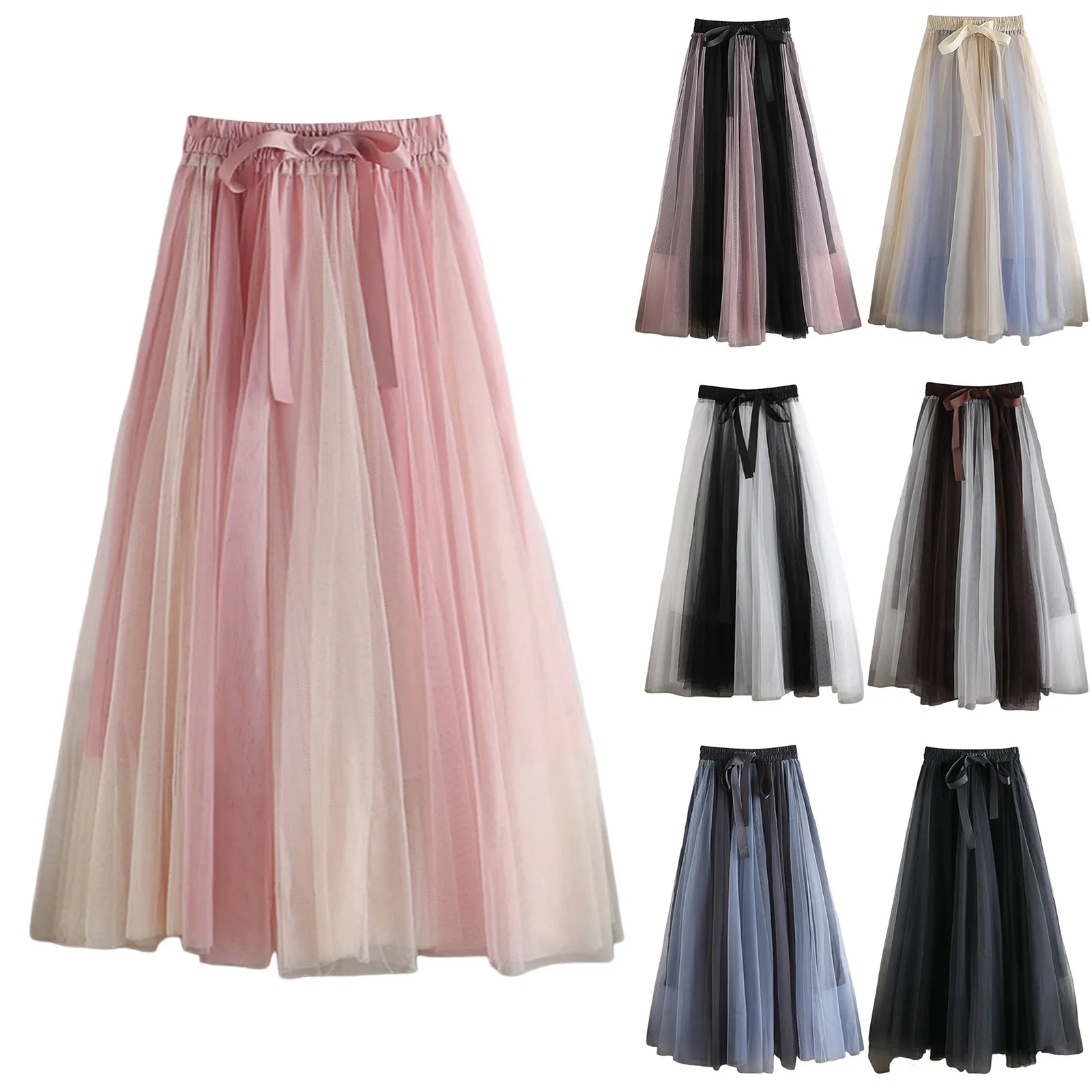 

Women's A Line Tulle Party Dinner Tutu Skirt Brown Stretchy High Waisted Flared Skirt Long Skirts