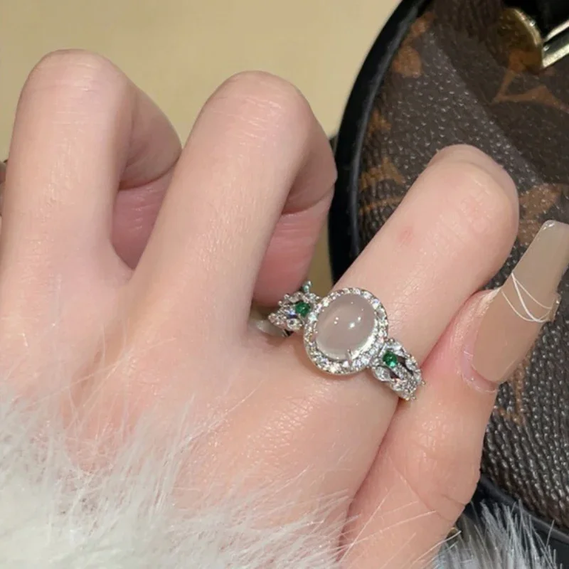 High quality natural Ice seed chalcedony rings for women Gentle style sparkling engagement rings crystal luxury wedding jewelry