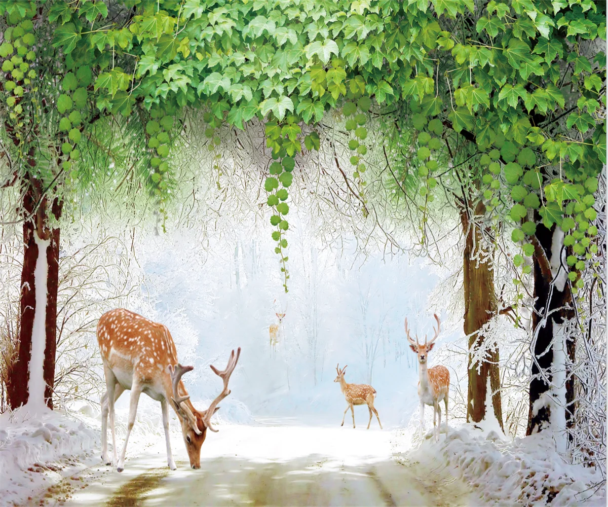 

Индивидуальные обои с ручной росписью в скандинавском стиле, с изображением леса, лося и лунного света, для детской комнаты, декоративная роспись на стену, 3D обои